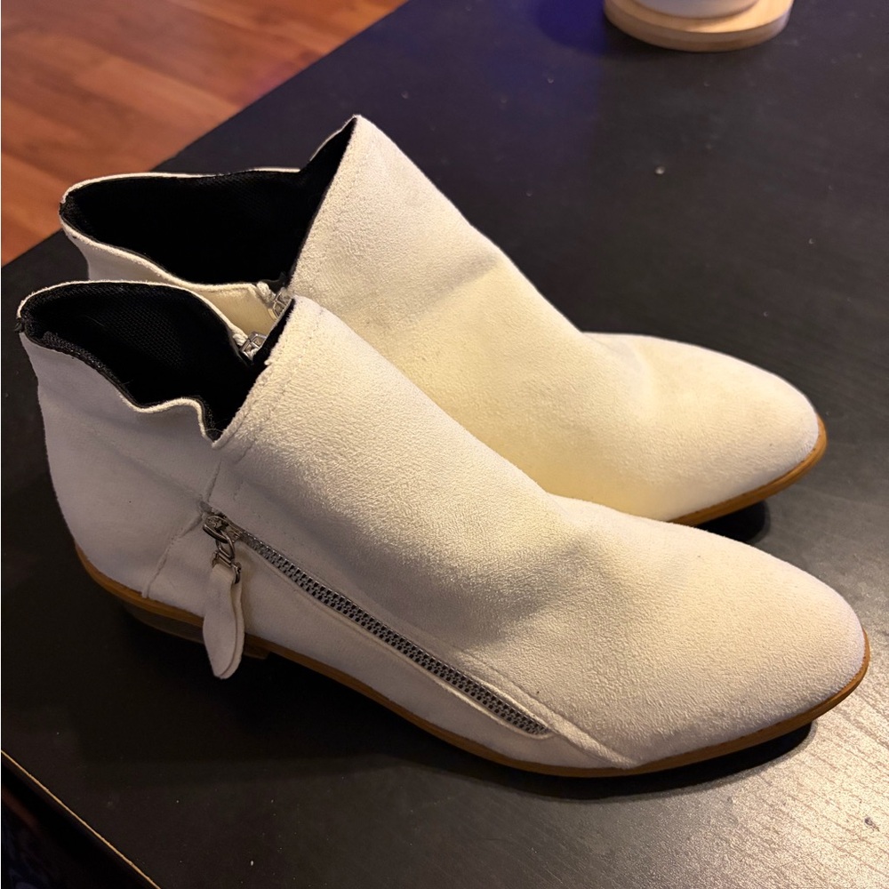 Women’s White Suede Ankle Booties with Side Zip